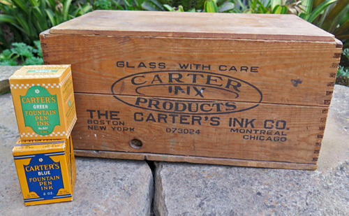 A CLASSIC DOVETAILED WOODEN CRATE THAT HELD 36 BOTTLES OF CARTER'S INK